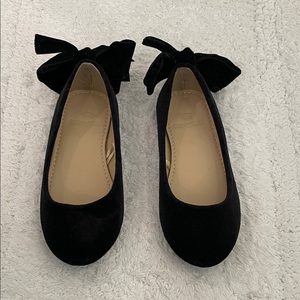 J. Crew Crewcuts Black Velvet Bow Ballet Flats sz K9 New without tags